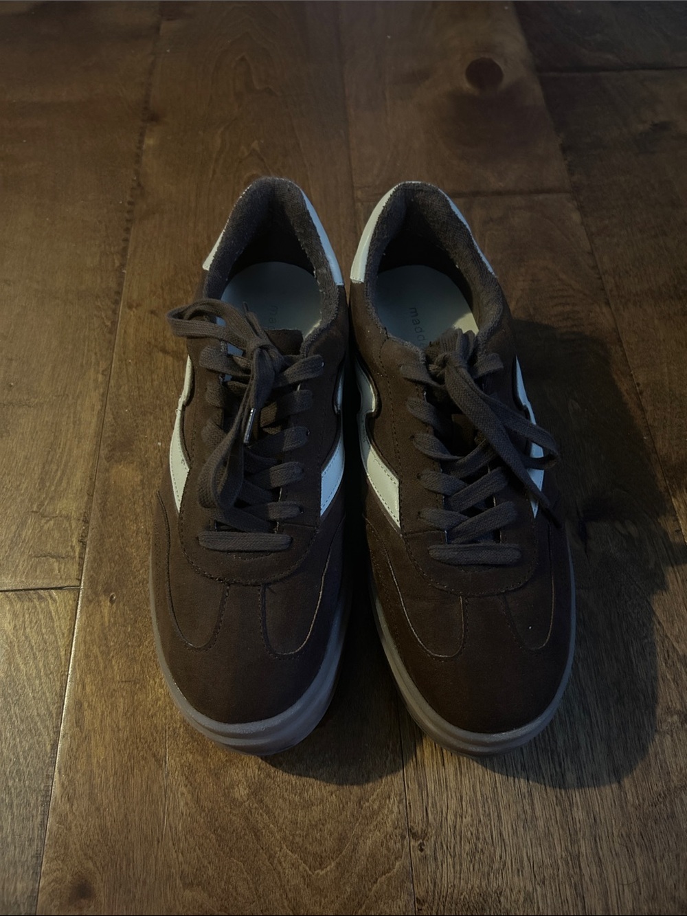 Madden Girl Lace-Up Sneakers in Dark Brown with White Stripe Size 10